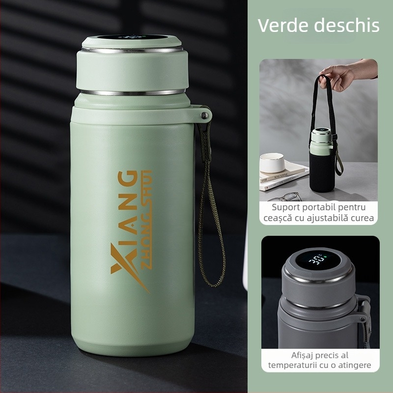 Termos cu funie pentru purtare, interior din oțel inoxidabil 316, carcasă din oțel inoxidabil 201, izolație vid 6–12 ore, logo personalizabil