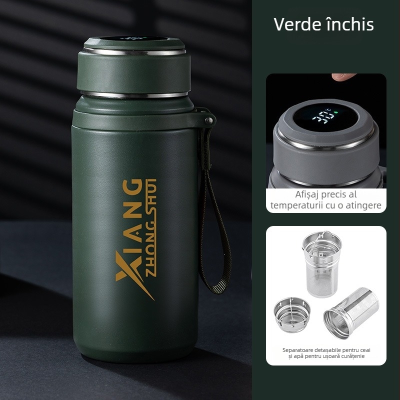 Termos cu funie pentru purtare, interior din oțel inoxidabil 316, carcasă din oțel inoxidabil 201, izolație vid 6–12 ore, logo personalizabil