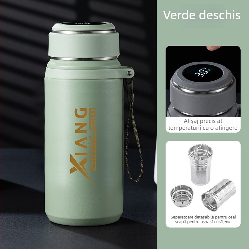 Termos cu funie pentru purtare, interior din oțel inoxidabil 316, carcasă din oțel inoxidabil 201, izolație vid 6–12 ore, logo personalizabil