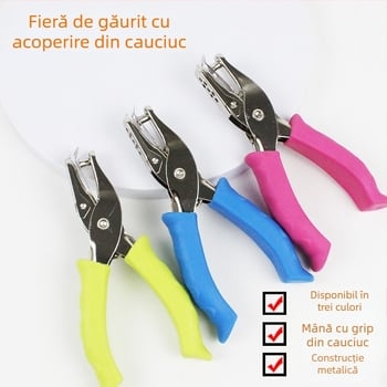 Perforator de mână cu mâner din cauciuc și corp metalic (Modelul 130BJ6G, 1 gaură, acționare manuală, greutate 87 g)