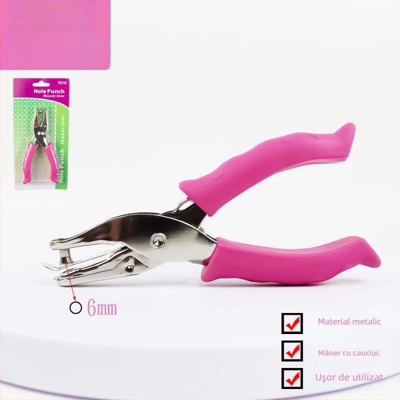 Perforator de mână cu mâner din cauciuc și corp metalic (Modelul 130BJ6G, 1 gaură, acționare manuală, greutate 87 g)