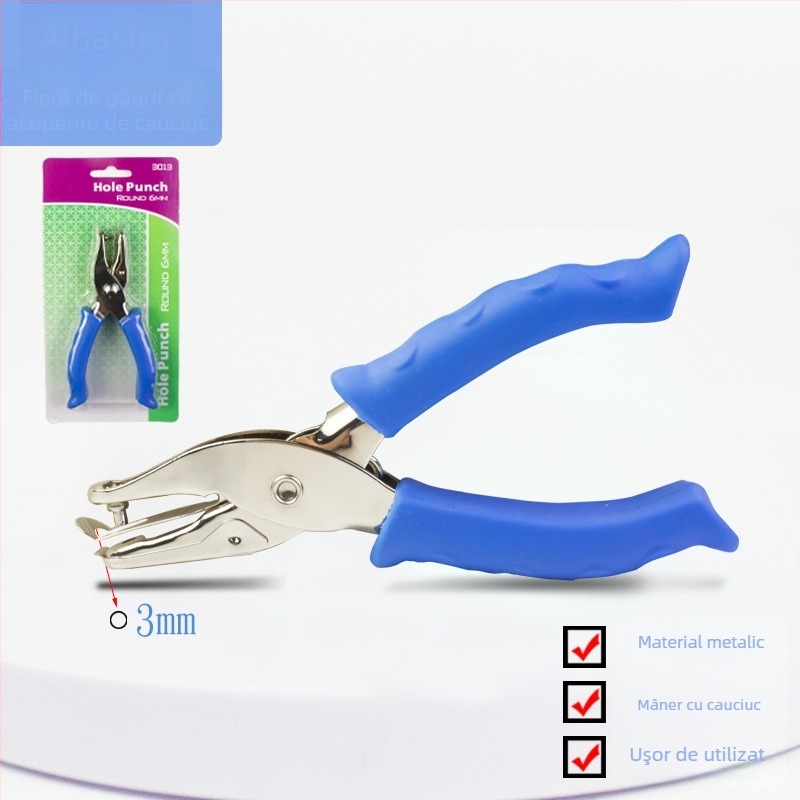 Perforator de mână cu mâner din cauciuc și corp metalic (Modelul 130BJ6G, 1 gaură, acționare manuală, greutate 87 g)