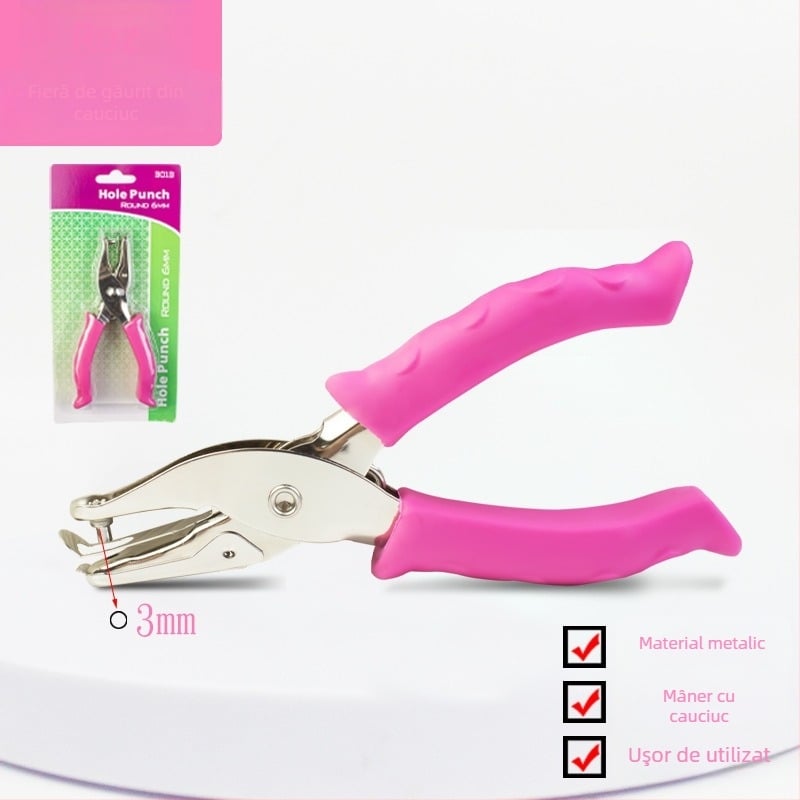 Perforator de mână cu mâner din cauciuc și corp metalic (Modelul 130BJ6G, 1 gaură, acționare manuală, greutate 87 g)