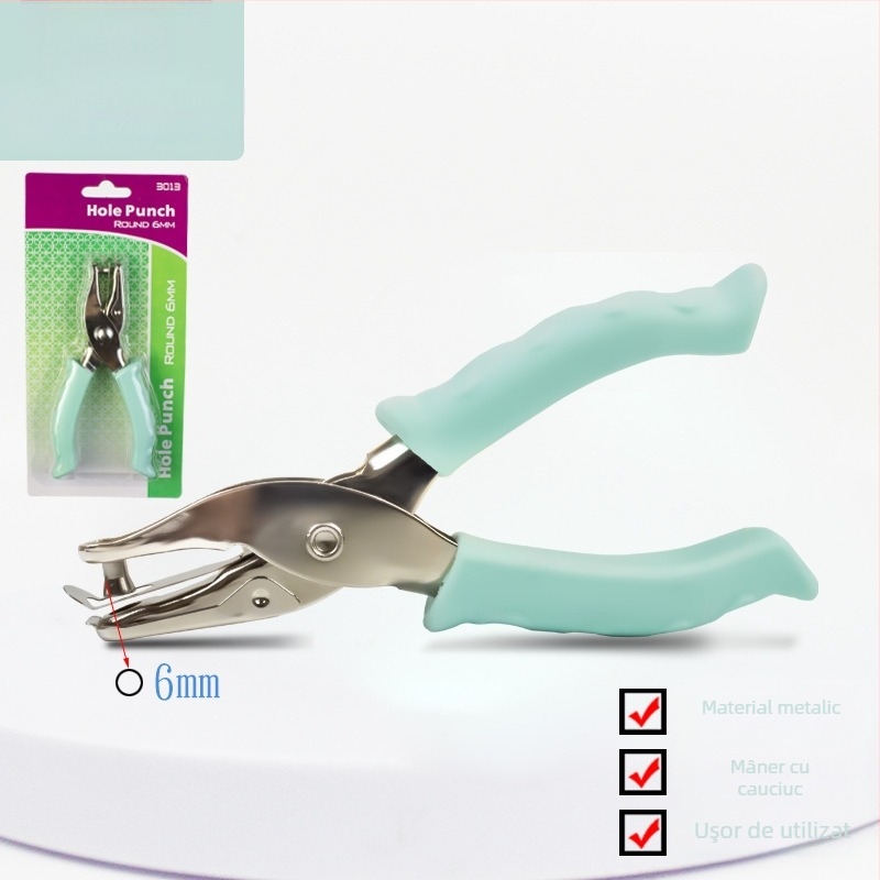 Perforator de mână cu mâner din cauciuc și corp metalic (Modelul 130BJ6G, 1 gaură, acționare manuală, greutate 87 g)