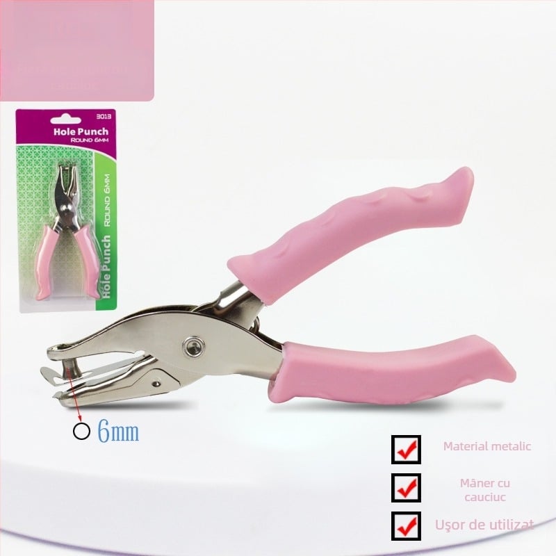 Perforator de mână cu mâner din cauciuc și corp metalic (Modelul 130BJ6G, 1 gaură, acționare manuală, greutate 87 g)