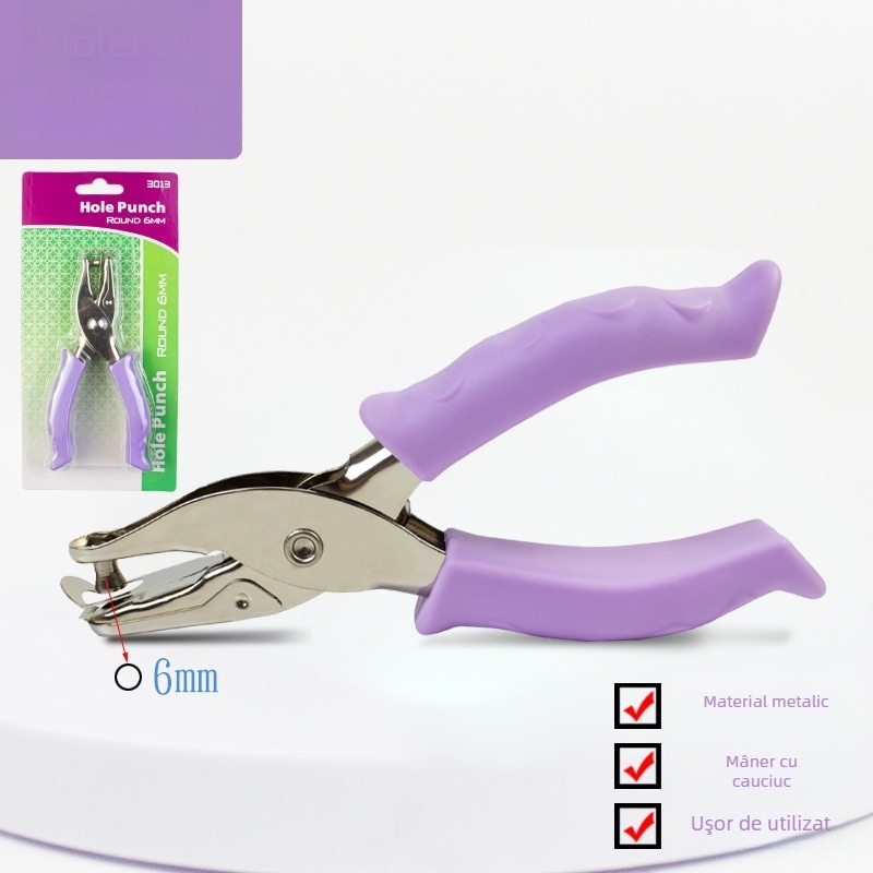 Perforator de mână cu mâner din cauciuc și corp metalic (Modelul 130BJ6G, 1 gaură, acționare manuală, greutate 87 g)