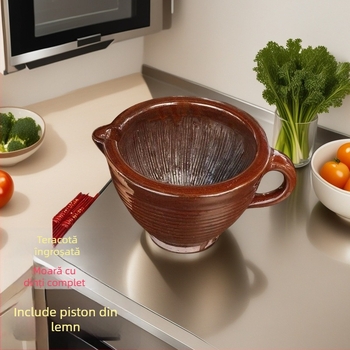 Mortar and pestle set for home use with wooden pestle, dense-tooth pattern, versatile grinder for chili peppers, century egg, garlic, and rice paste.