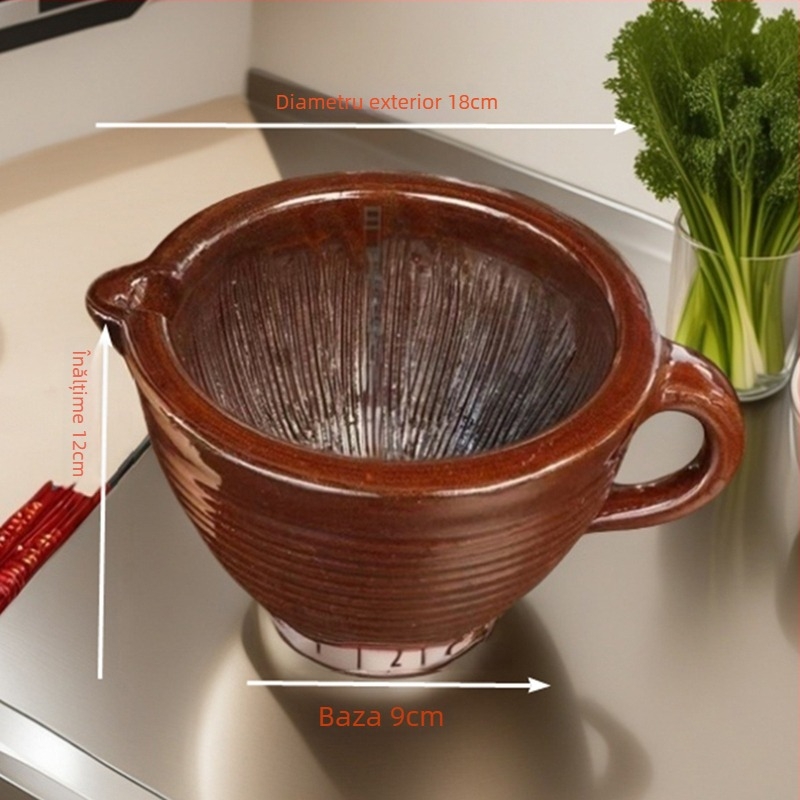 Mortar and pestle set for home use with wooden pestle, dense-tooth pattern, versatile grinder for chili peppers, century egg, garlic, and rice paste.