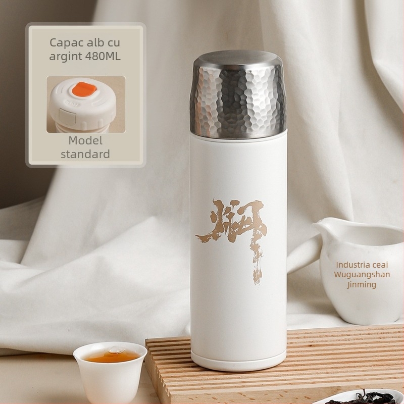 Cană termos izolată cu capac ciocănit, interior din oțel inoxidabil 316, izolație 0-6 ore, afișaj temperatură, separare ceai-apă