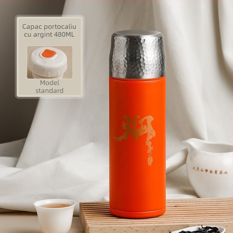 Cană termos izolată cu capac ciocănit, interior din oțel inoxidabil 316, izolație 0-6 ore, afișaj temperatură, separare ceai-apă