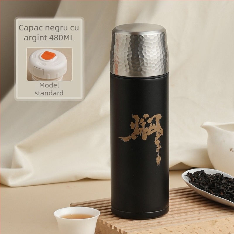 Cană termos izolată cu capac ciocănit, interior din oțel inoxidabil 316, izolație 0-6 ore, afișaj temperatură, separare ceai-apă