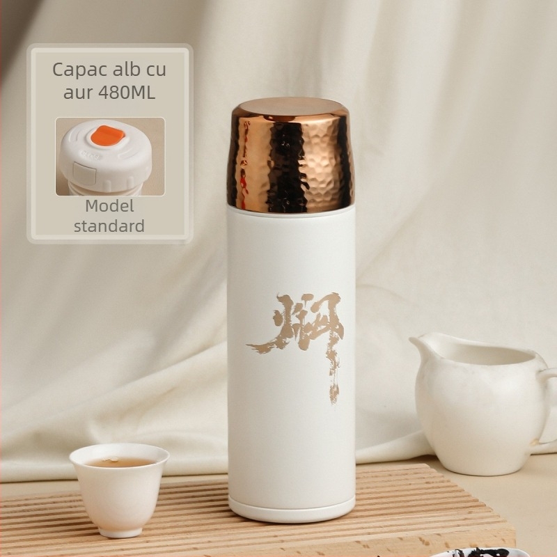 Cană termos izolată cu capac ciocănit, interior din oțel inoxidabil 316, izolație 0-6 ore, afișaj temperatură, separare ceai-apă