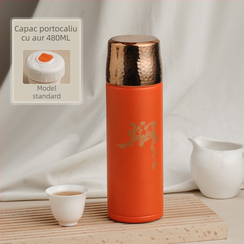 Cană termos izolată cu capac ciocănit, interior din oțel inoxidabil 316, izolație 0-6 ore, afișaj temperatură, separare ceai-apă