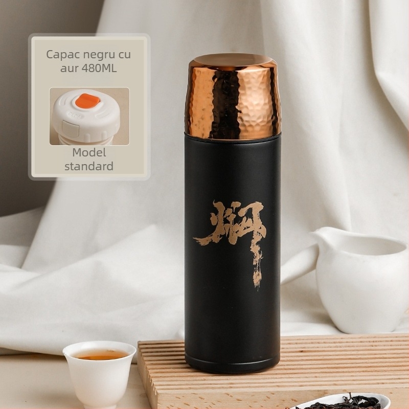 Cană termos izolată cu capac ciocănit, interior din oțel inoxidabil 316, izolație 0-6 ore, afișaj temperatură, separare ceai-apă