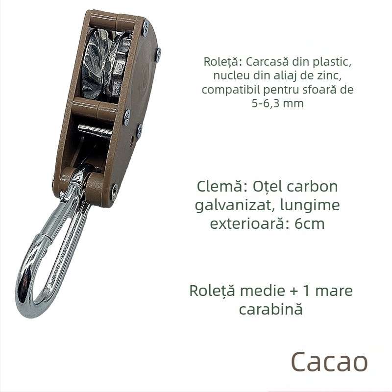 Rola de tensionare a frânghiei pentru cort – compatibilă cu 4,5–6,3 mm, ABS exterior, aliaj zinc interior