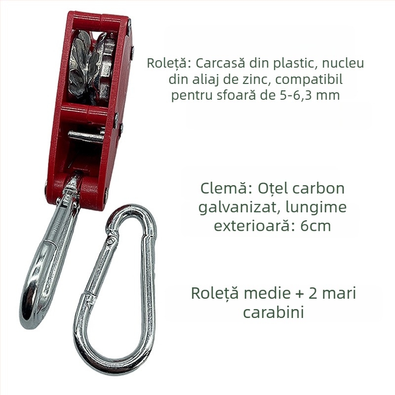 Rola de tensionare a frânghiei pentru cort – compatibilă cu 4,5–6,3 mm, ABS exterior, aliaj zinc interior