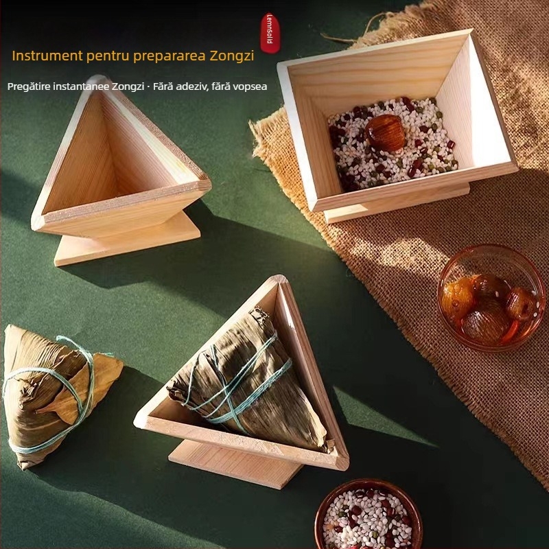 Formă pentru zongzi din lemn masiv; forme triunghiulare și pătrate; imprimare logo disponibilă.