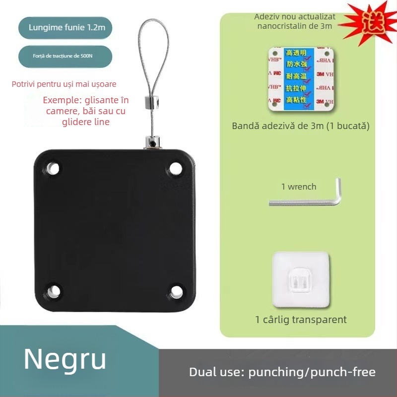 Închizător de uși, fără găuri, simplu, ușor, corp ABS, Închizător simplu de uși, mecanism pentru uși și ferestre