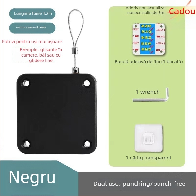 Închizător de uși, fără găuri, simplu, ușor, corp ABS, Închizător simplu de uși, mecanism pentru uși și ferestre