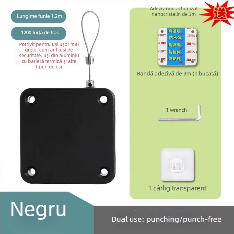 Închizător de uși, fără găuri, simplu, ușor, corp ABS, Închizător simplu de uși, mecanism pentru uși și ferestre