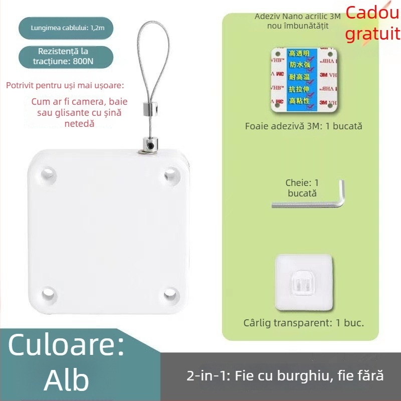 Închizător de uși, fără găuri, simplu, ușor, corp ABS, Închizător simplu de uși, mecanism pentru uși și ferestre