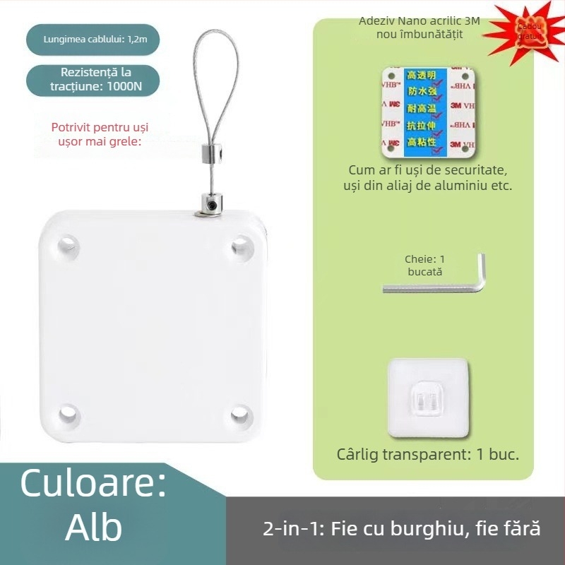 Închizător de uși, fără găuri, simplu, ușor, corp ABS, Închizător simplu de uși, mecanism pentru uși și ferestre