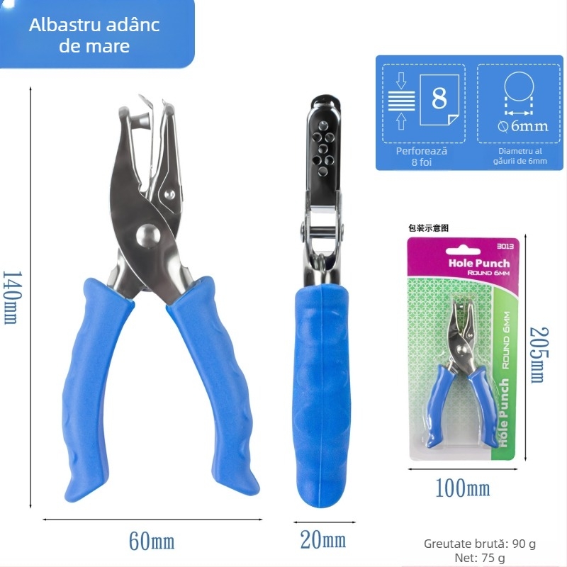 Perforator de hârtie manual, cu mâner din cauciuc, model 3012, marca Yishen, cu 1 gaură, grosime perforare: 2