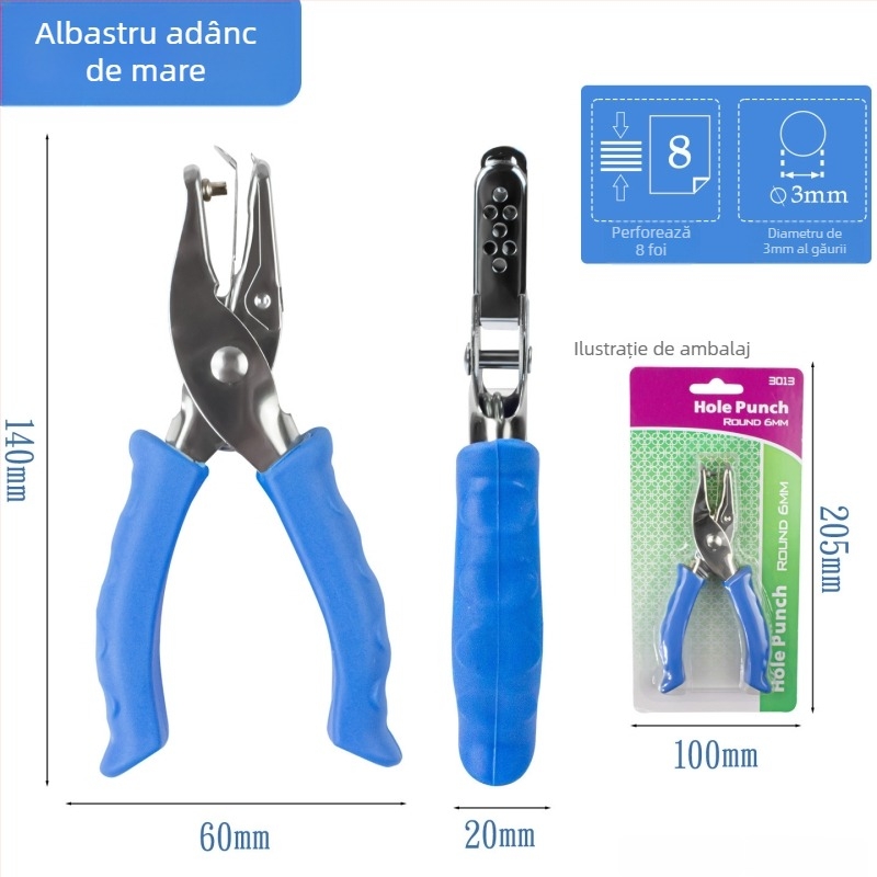 Perforator de hârtie manual, cu mâner din cauciuc, model 3012, marca Yishen, cu 1 gaură, grosime perforare: 2