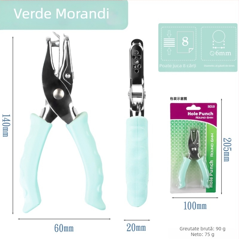 Perforator de hârtie manual, cu mâner din cauciuc, model 3012, marca Yishen, cu 1 gaură, grosime perforare: 2