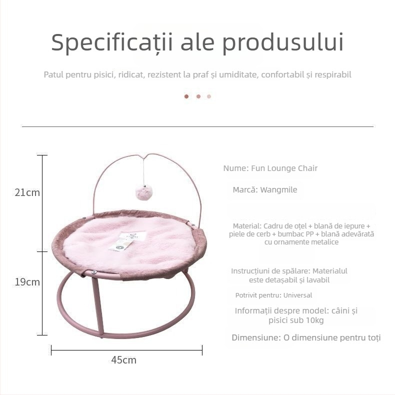 Șezlong pentru pisici și hamac cu cadru metalic, cuib dublu, montat pe podea