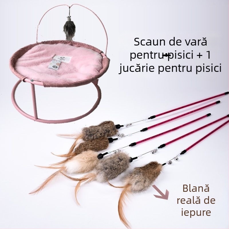 Șezlong pentru pisici și hamac cu cadru metalic, cuib dublu, montat pe podea