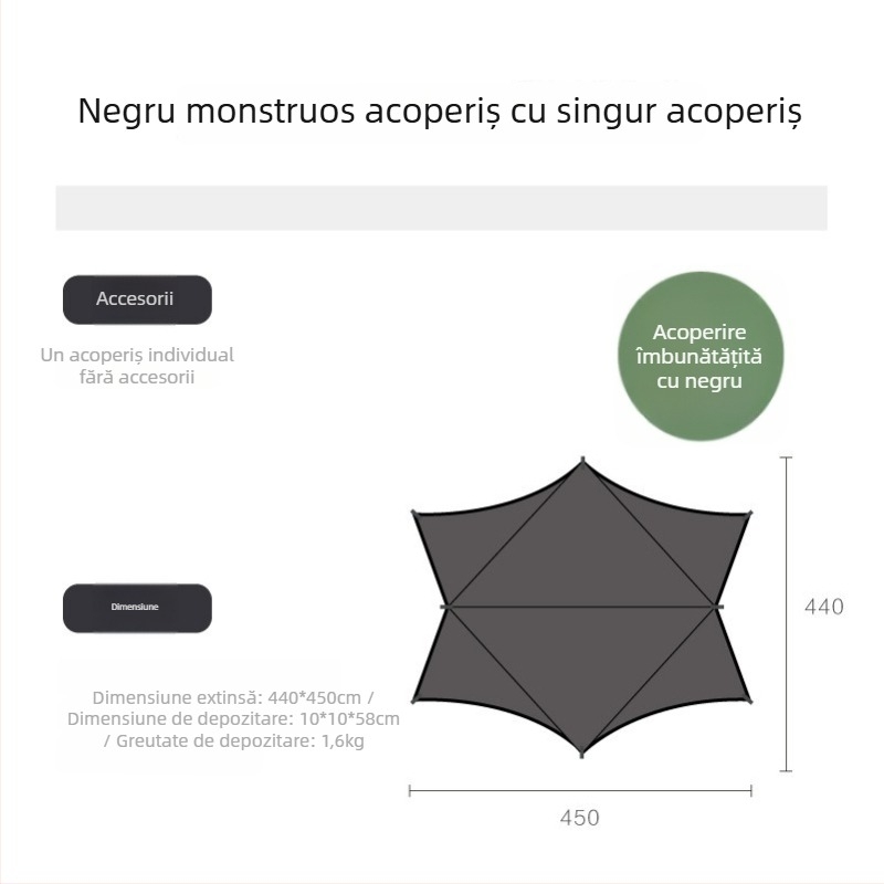 Tendă de camping în aer liber, cu formă de fluture, material Oxford, impermeabilitate 3000mm, montaj manual, cadru din fier