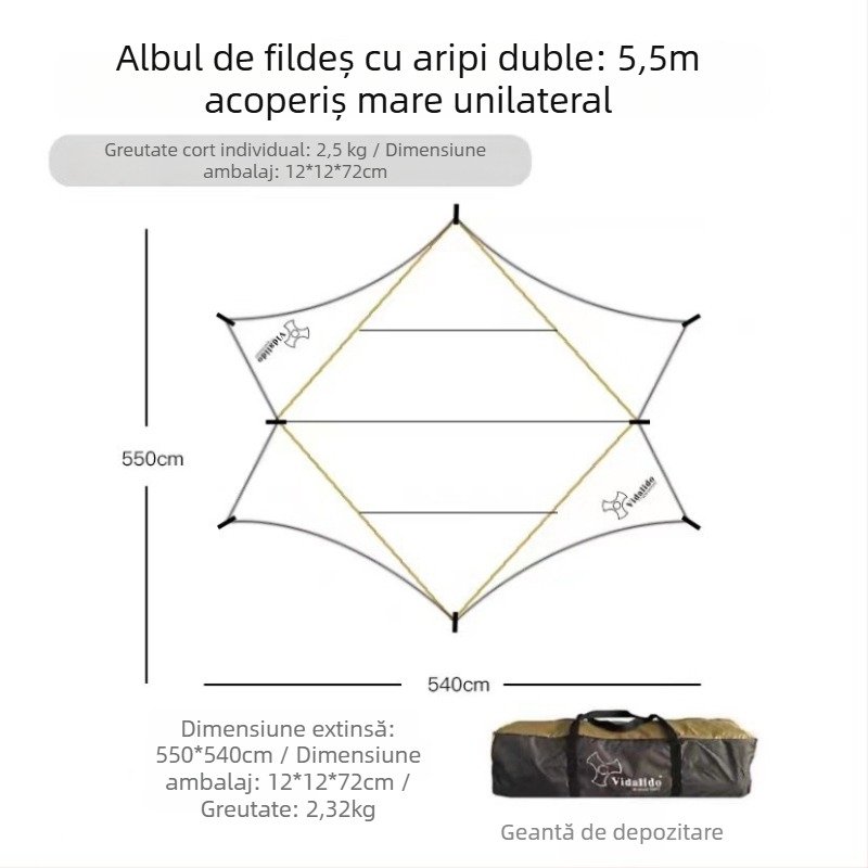 Tendă de camping în aer liber, cu formă de fluture, material Oxford, impermeabilitate 3000mm, montaj manual, cadru din fier