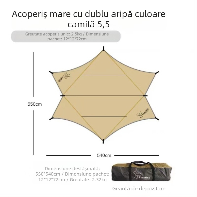 Tendă de camping în aer liber, cu formă de fluture, material Oxford, impermeabilitate 3000mm, montaj manual, cadru din fier