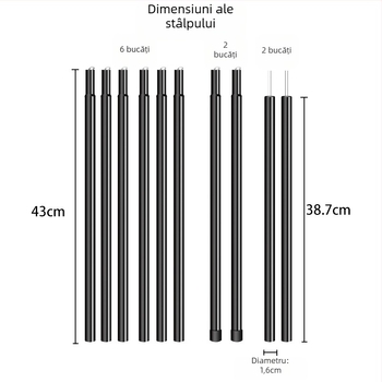 Set bețe de susținere pentru cort/baldachin, 5 secțiuni, 10 secțiuni, din fier, greutate 900 g, DAWN TRIP/Liver