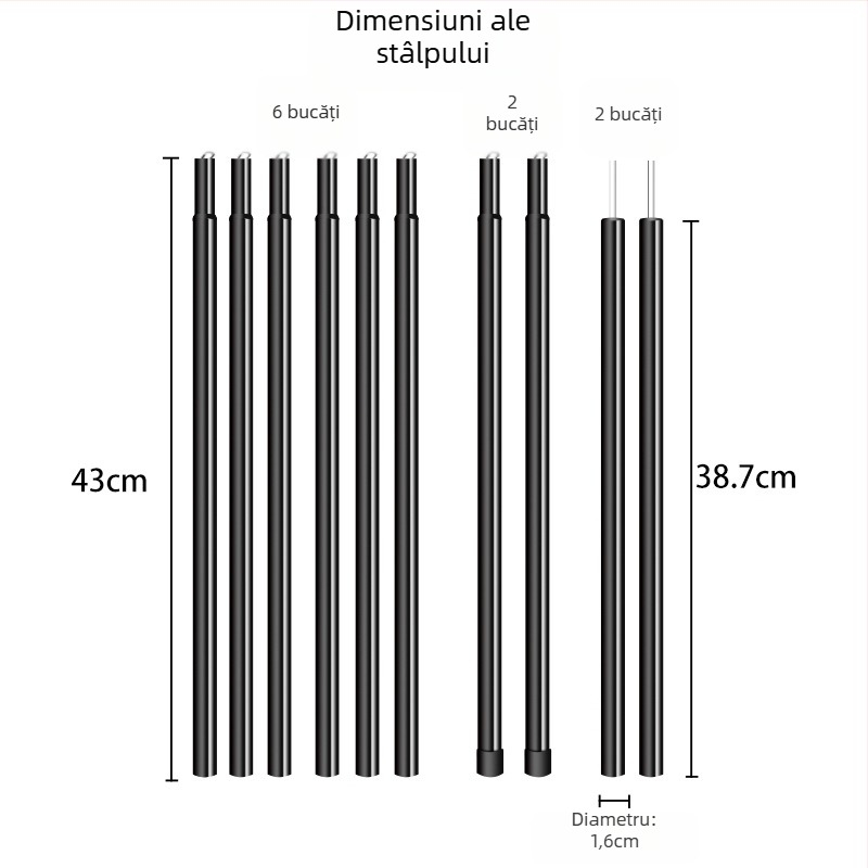 Set bețe de susținere pentru cort/baldachin, 5 secțiuni, 10 secțiuni, din fier, greutate 900 g, DAWN TRIP/Liver