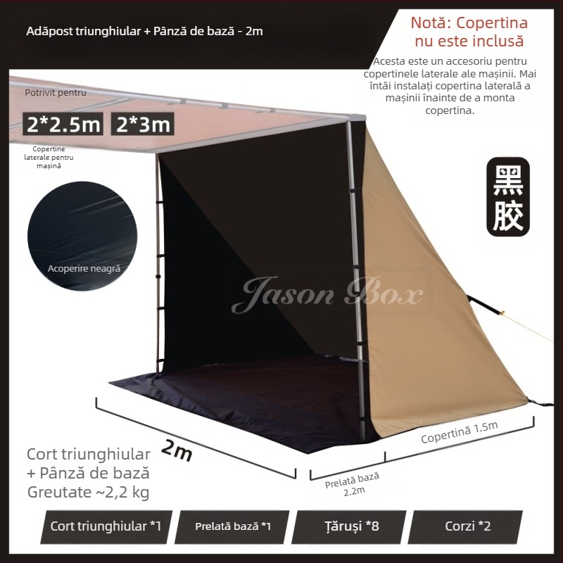 Jasonbox cort exterior lateral pentru mașină cu fereastră, kit de extindere, buzunar lateral de depozitare și cort cu ecran de proiecție