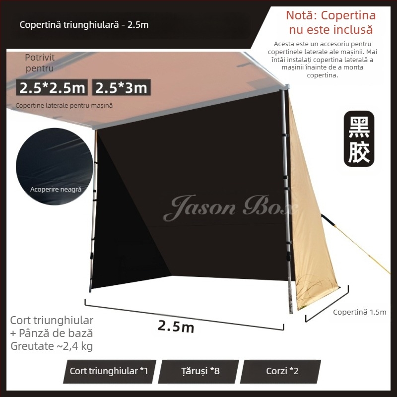Jasonbox cort exterior lateral pentru mașină cu fereastră, kit de extindere, buzunar lateral de depozitare și cort cu ecran de proiecție