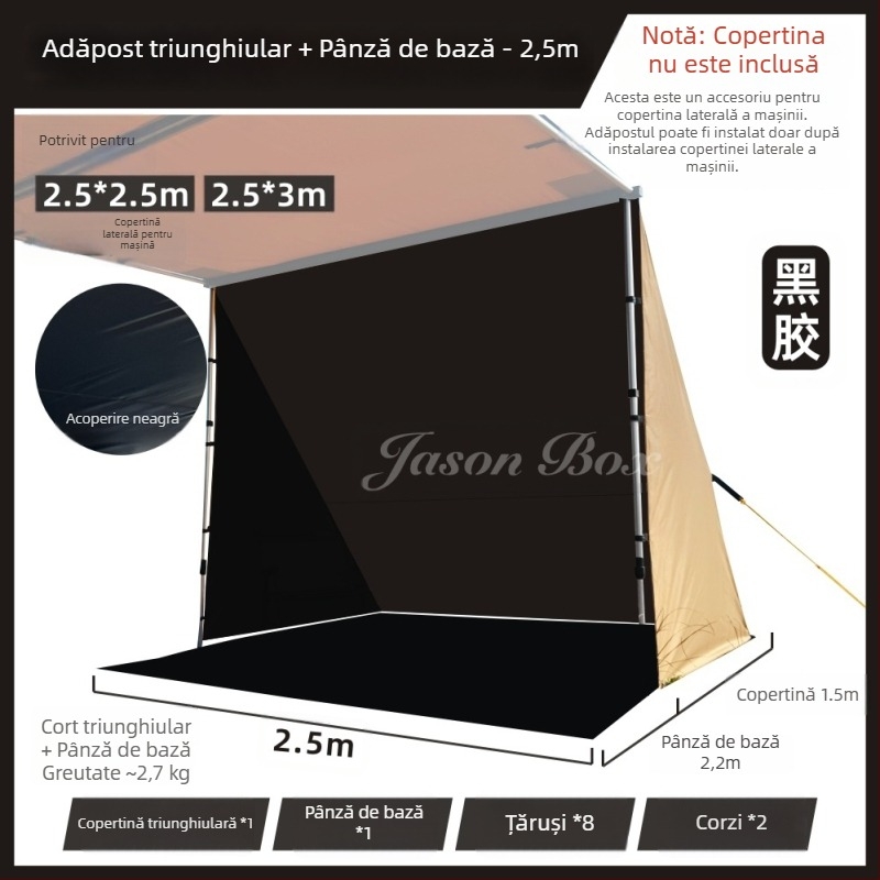Jasonbox cort exterior lateral pentru mașină cu fereastră, kit de extindere, buzunar lateral de depozitare și cort cu ecran de proiecție