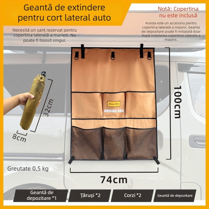 Jasonbox cort exterior lateral pentru mașină cu fereastră, kit de extindere, buzunar lateral de depozitare și cort cu ecran de proiecție