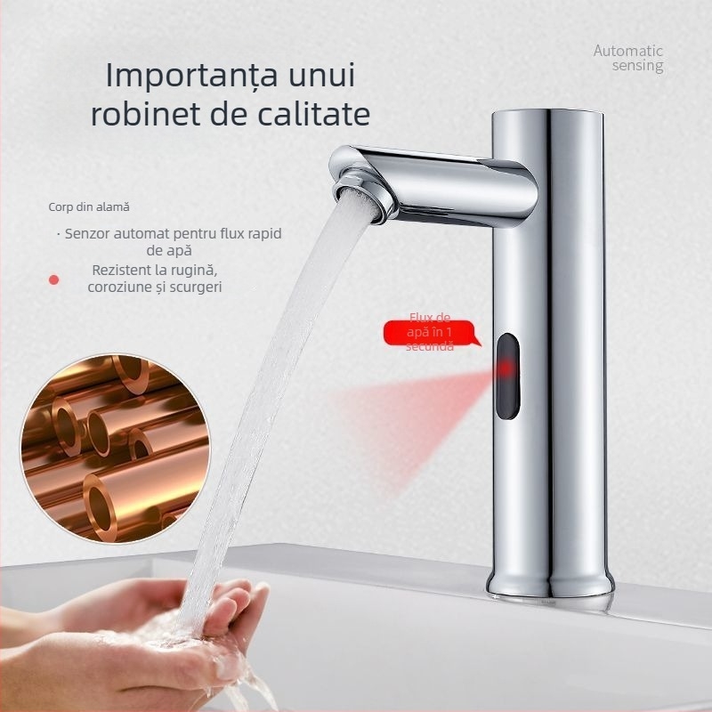 Robinet de chiuvetă cu senzor pentru blat – disc ceramic, monocomandă, activare prin senzor, oțel inoxidabil