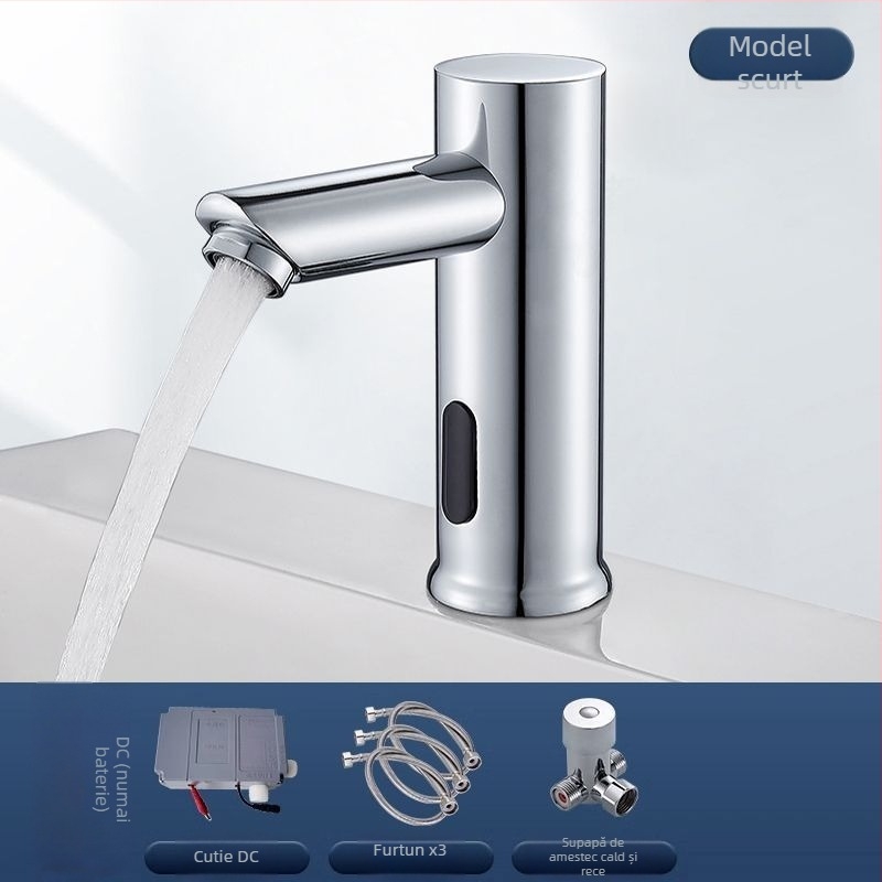 Robinet de chiuvetă cu senzor pentru blat – disc ceramic, monocomandă, activare prin senzor, oțel inoxidabil