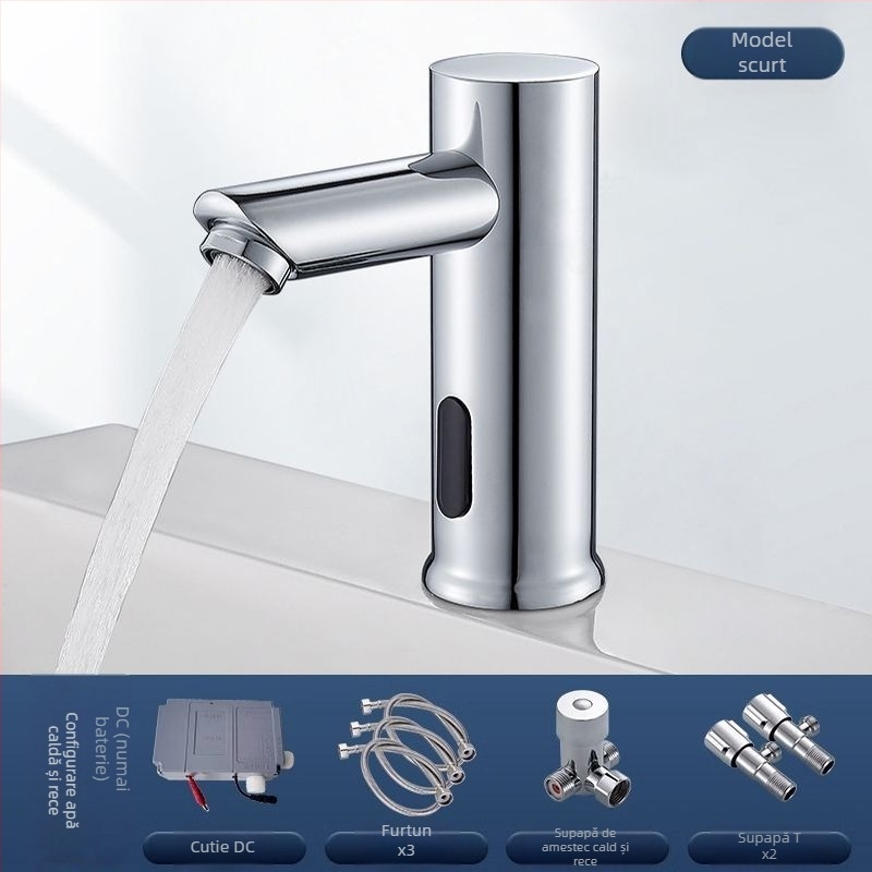 Robinet de chiuvetă cu senzor pentru blat – disc ceramic, monocomandă, activare prin senzor, oțel inoxidabil