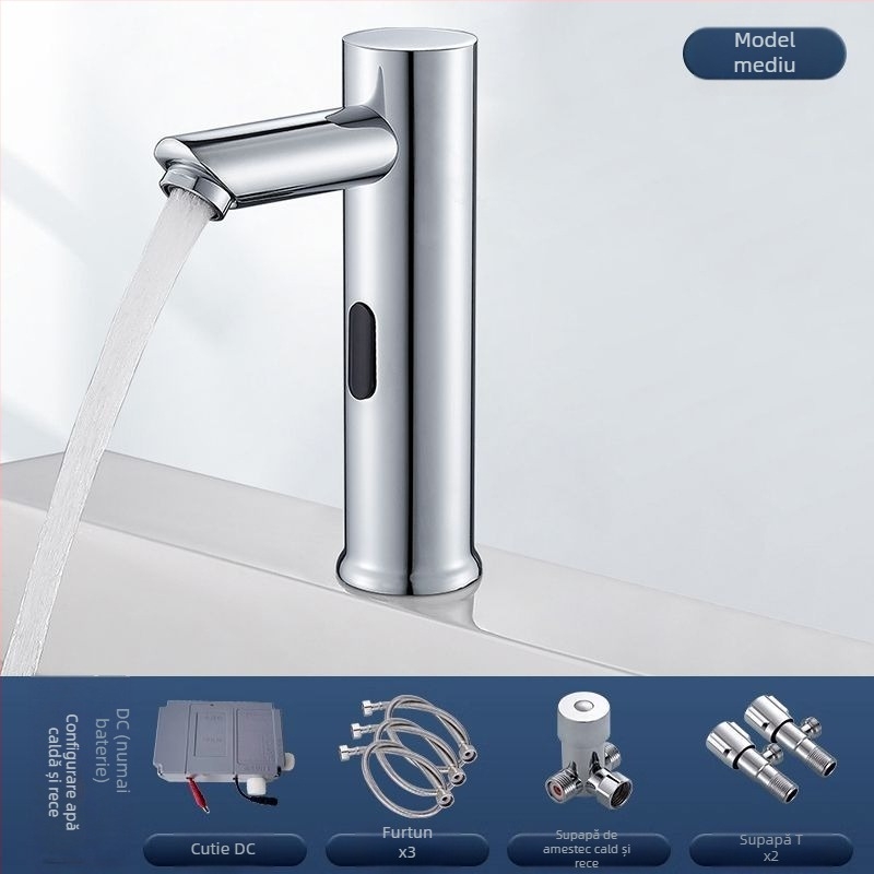 Robinet de chiuvetă cu senzor pentru blat – disc ceramic, monocomandă, activare prin senzor, oțel inoxidabil