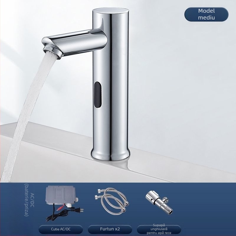 Robinet de chiuvetă cu senzor pentru blat – disc ceramic, monocomandă, activare prin senzor, oțel inoxidabil