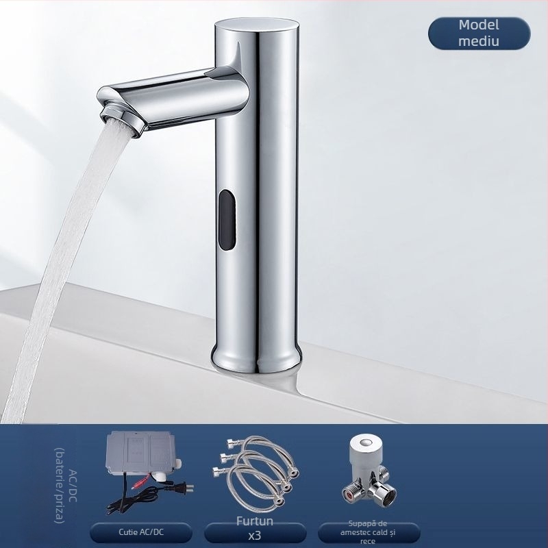 Robinet de chiuvetă cu senzor pentru blat – disc ceramic, monocomandă, activare prin senzor, oțel inoxidabil