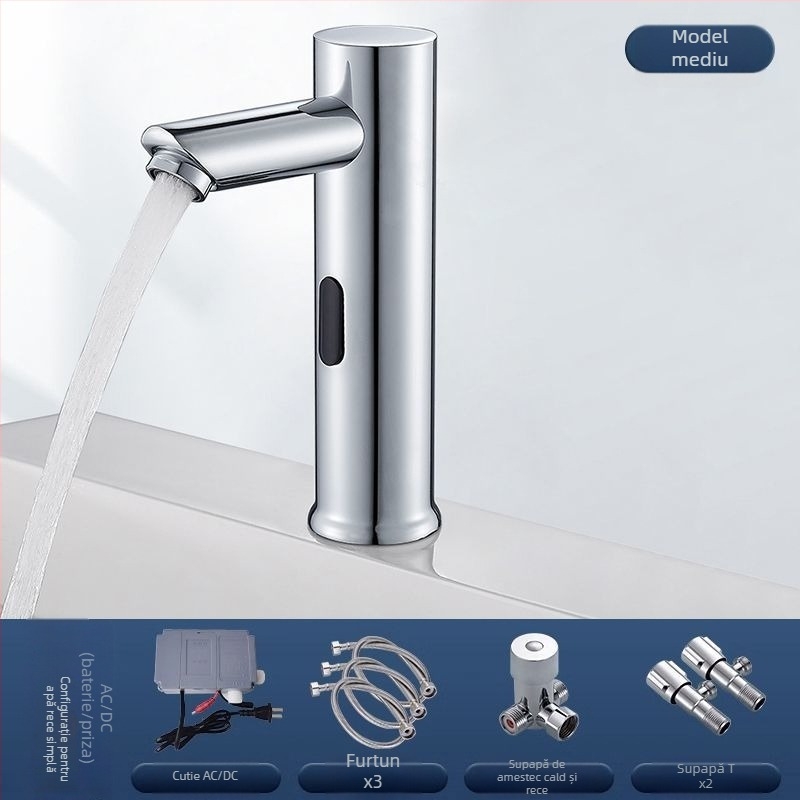 Robinet de chiuvetă cu senzor pentru blat – disc ceramic, monocomandă, activare prin senzor, oțel inoxidabil