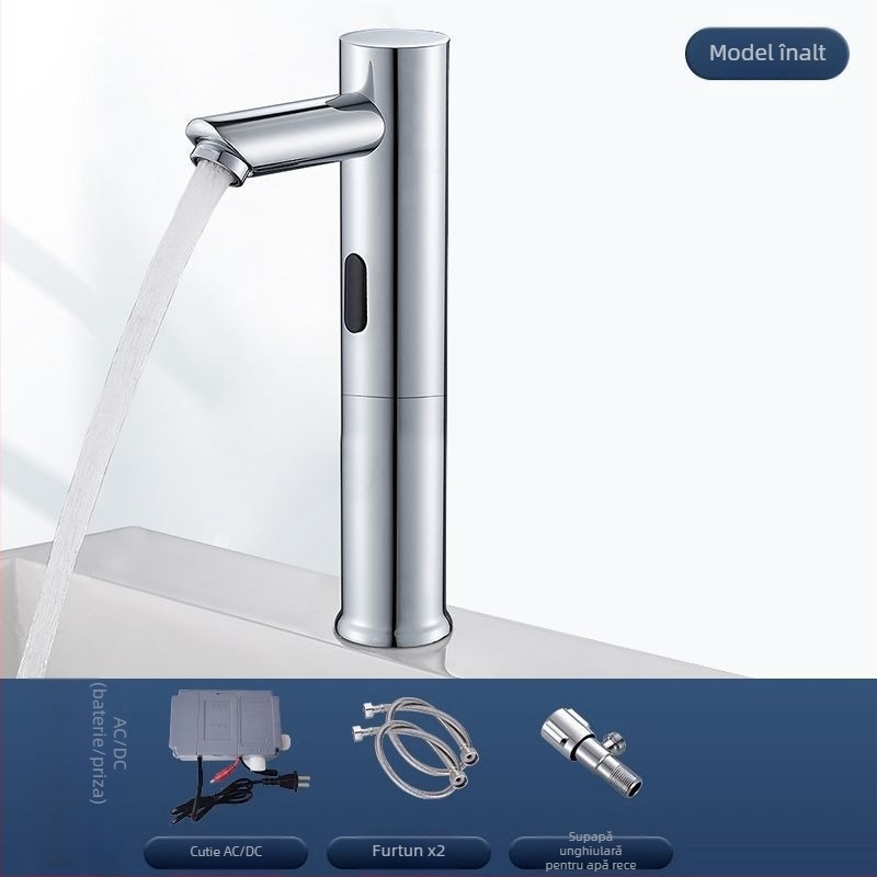 Robinet de chiuvetă cu senzor pentru blat – disc ceramic, monocomandă, activare prin senzor, oțel inoxidabil