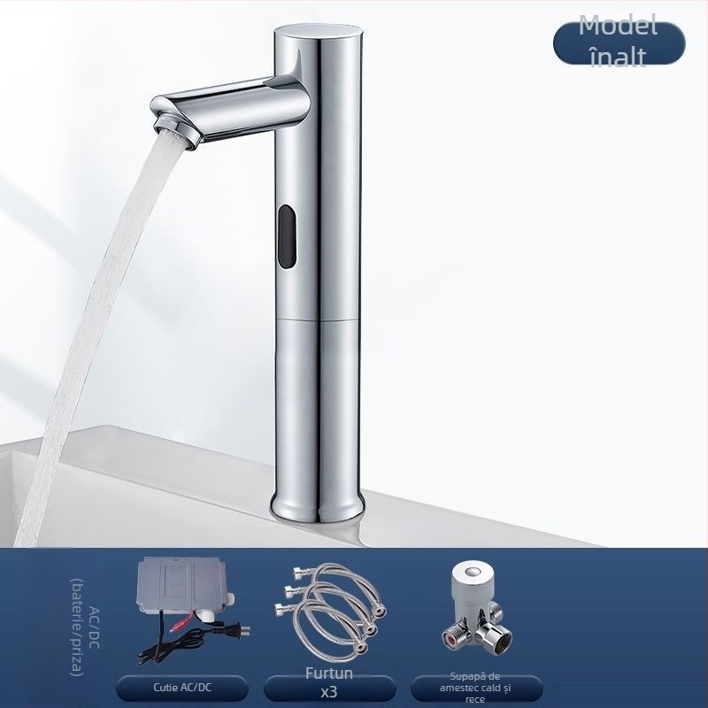 Robinet de chiuvetă cu senzor pentru blat – disc ceramic, monocomandă, activare prin senzor, oțel inoxidabil