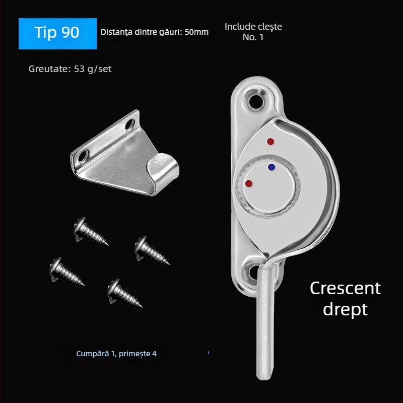 Set de 4 bucăți Crescent pentru ferestre – stânga/dreapta Crescent, Monlech Stainless steel safety crescent lock, carcasă din oțel inoxidabil + bază cromată